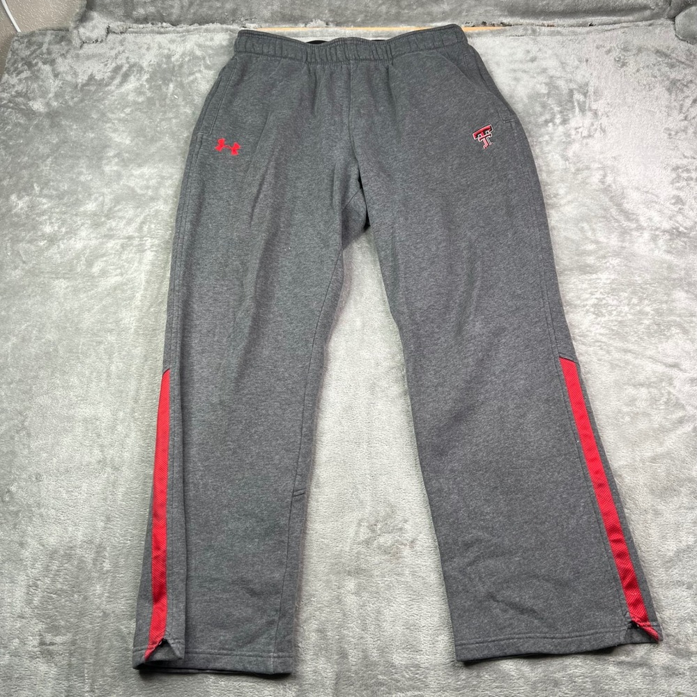 Under Armour Texas Tech Sweatpants Mens XL Grey Red Stripe Loose Fit Fleece